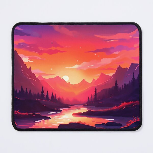 Item preview, Sunset with Huge Mountains and a River with Rocks | beautiful scenery designed and sold by ExtrovArt.