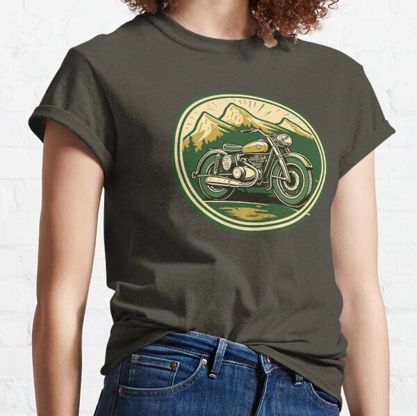 Motorbike In The Mountains Green Line Classic T-Shirt