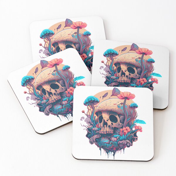 Item preview, Colorful Psychedelic Trippy Mushroom Skull Flowers designed and sold by ArtfullyRad.