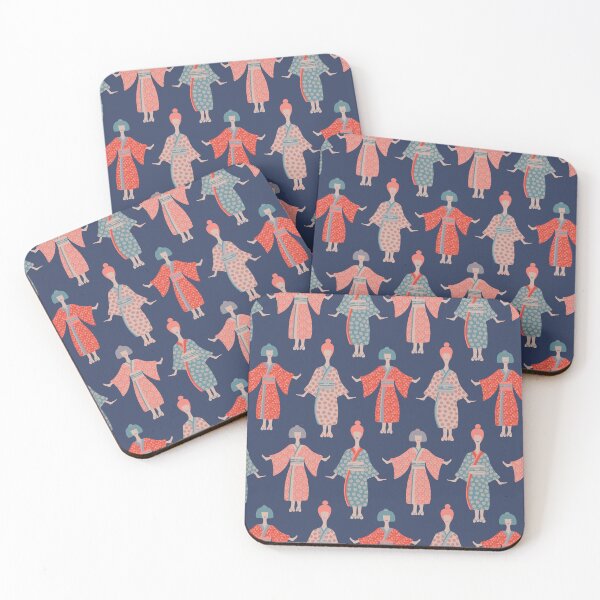 Item preview, KIMONO LADIES Traditional Japanese Geisha Women in Traditional Palette Blush Rust Blue Gray - UnBlink Studio by Jackie Tahara designed and sold by Jackie Tahara of UnBlink Studio.