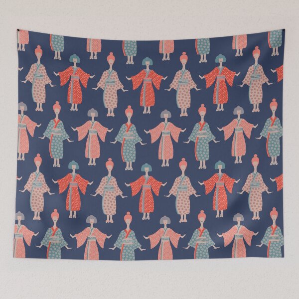 Item preview, KIMONO LADIES Traditional Japanese Geisha Women in Traditional Palette Blush Rust Blue Gray - UnBlink Studio by Jackie Tahara designed and sold by Jackie Tahara of UnBlink Studio.