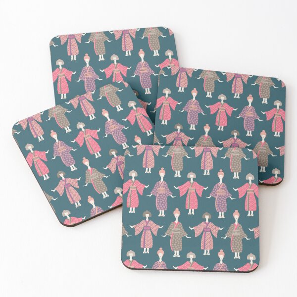 Item preview, KIMONO LADIES Traditional Japanese Geisha Women in Vintage Palette Pink Purple Warm Gray Blue - UnBlink Studio by Jackie Tahara designed and sold by Jackie Tahara of UnBlink Studio.