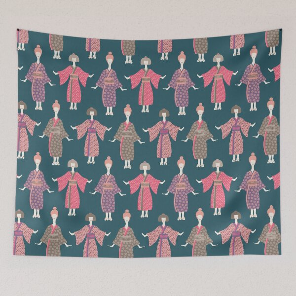 Item preview, KIMONO LADIES Traditional Japanese Geisha Women in Vintage Palette Pink Purple Warm Gray Blue - UnBlink Studio by Jackie Tahara designed and sold by Jackie Tahara of UnBlink Studio.