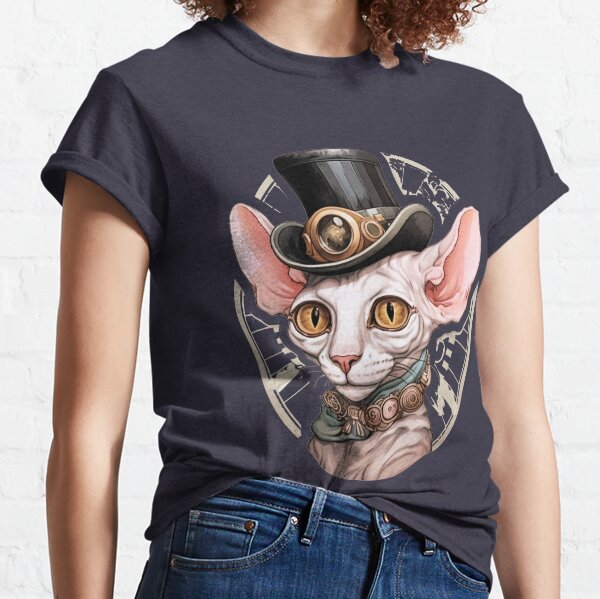 Steampunk Sphynx Cat in Hat and Collar Classic T-Shirt