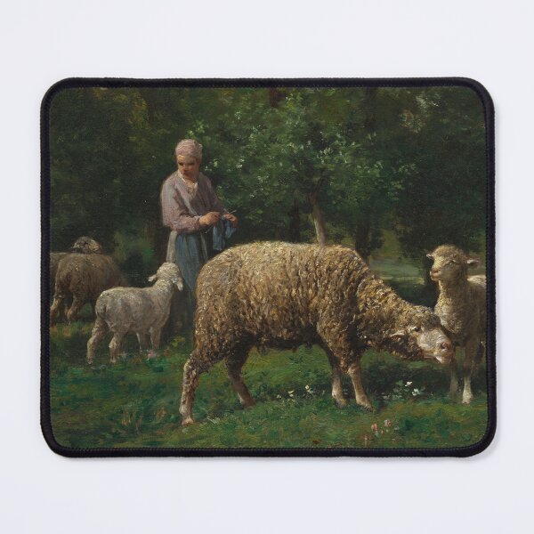 Item preview, Shepherdess with Sheep | Charles-Émile Jacque | 1876 French Farm Life Art designed and sold by CJET.