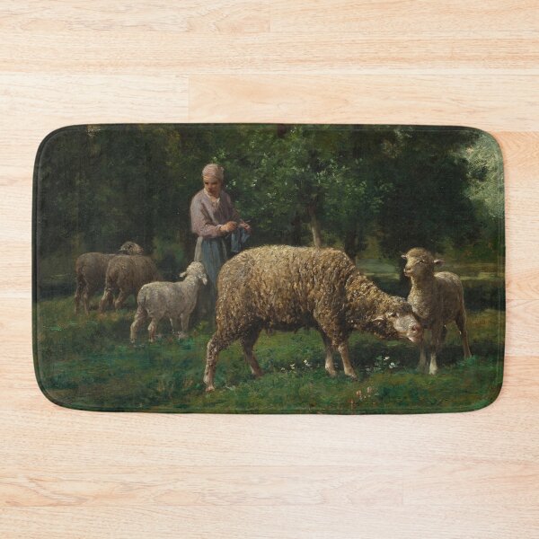 Item preview, Shepherdess with Sheep | Charles-Émile Jacque | 1876 French Farm Life Art designed and sold by CJET.