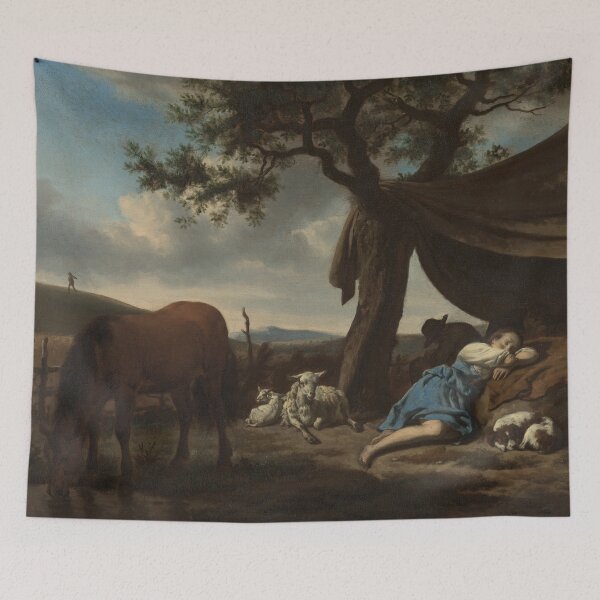 Item preview, Sleeping Shepherds | Adriaen van de Velde | 1663 Baroque Farm Life Art designed and sold by CJET.