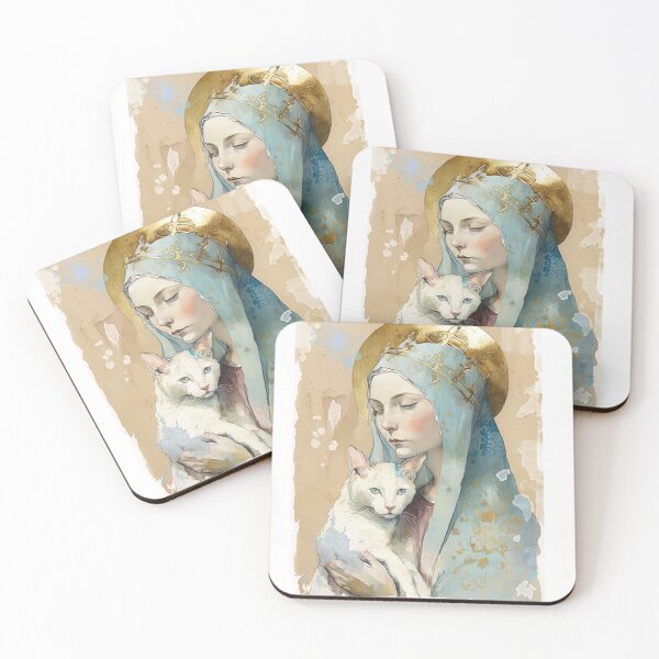 Item preview, Mother of God Holy Mary with Cat watercolor designed and sold by bellabitis.