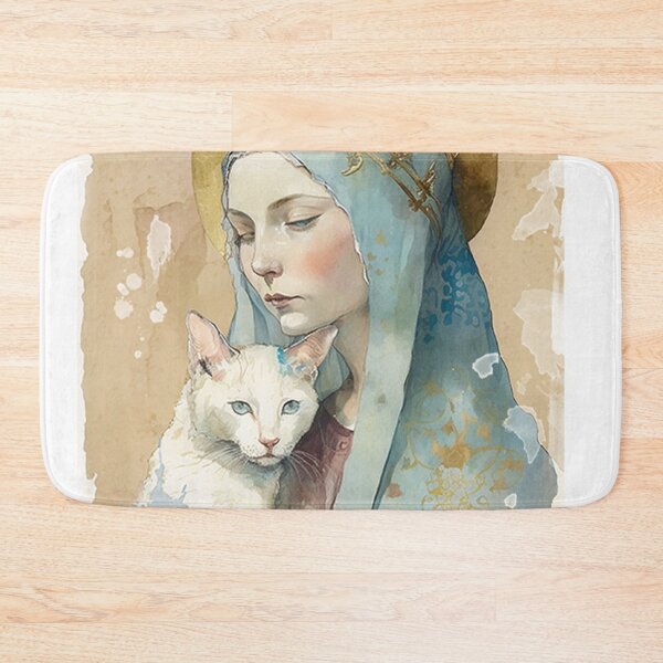 Item preview, Mother of God Holy Mary with Cat watercolor designed and sold by bellabitis.