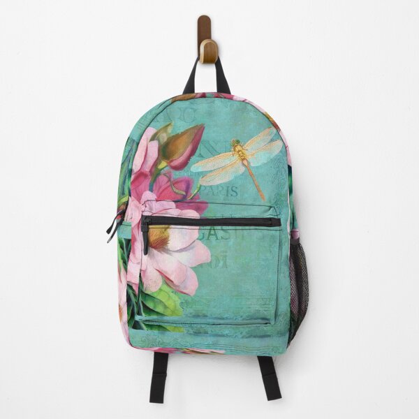 Item preview, Vintage Floral, Verdigris, Pink Magnolias floral art, dragonfly designed and sold by Glimmersmith.