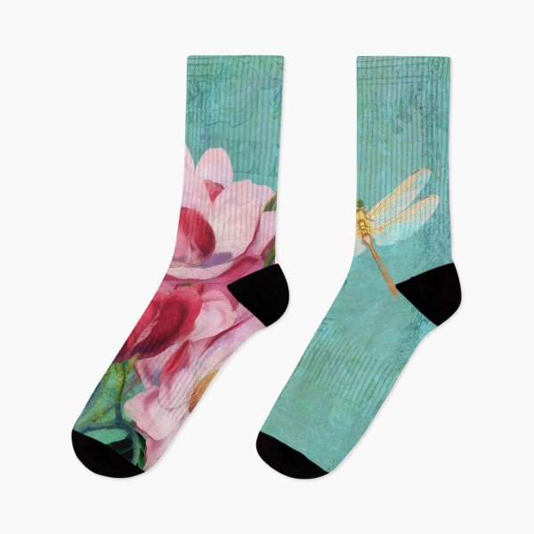 Item preview, Vintage Floral, Verdigris, Pink Magnolias floral art, dragonfly designed and sold by Glimmersmith.