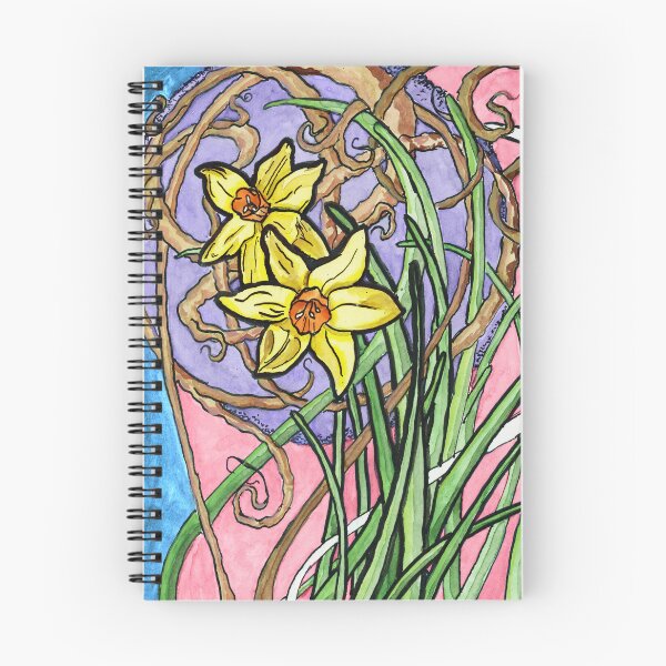 Item preview, Two Daffodils and Branches Painting in Art Nouveau Style, Pastel Colors designed and sold by Crystal Odenkirk.