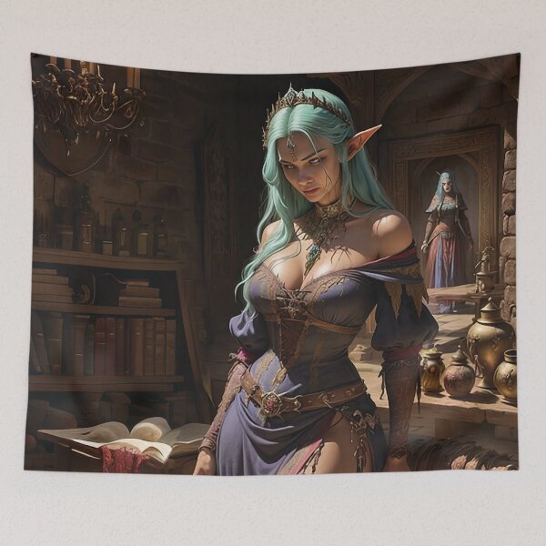 Item preview, Dark sexy elf girl with green hair in fantasy medieval dress designed and sold by zotilus.