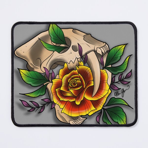Item preview, Neotraditional Sabertooth Tiger Skull and Rose designed and sold by green66designs.