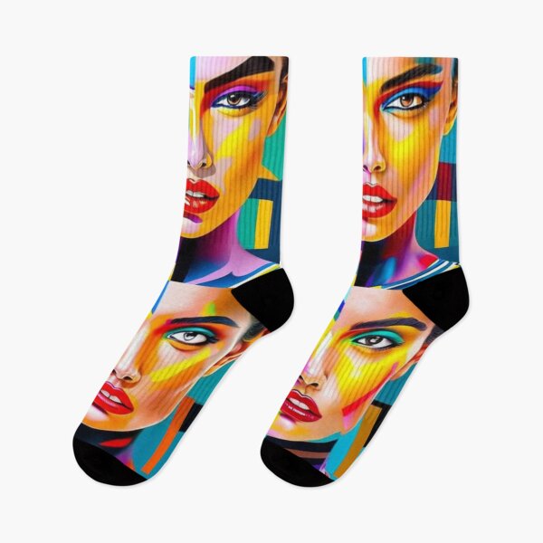 Item preview, portrait woman in color stripes and squares designed and sold by Nervakwzk.