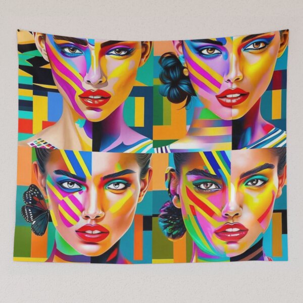 Item preview, portrait woman in color stripes and squares designed and sold by Nervakwzk.