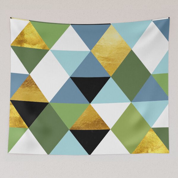 Item preview, Geometric Abstract 81, triangles, gold, greenery, niagara blue designed and sold by Glimmersmith.