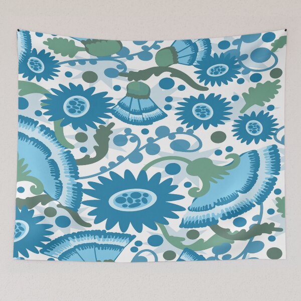 Item preview, Flowing Flowers Blue and White designed and sold by ClubCreativeArt.