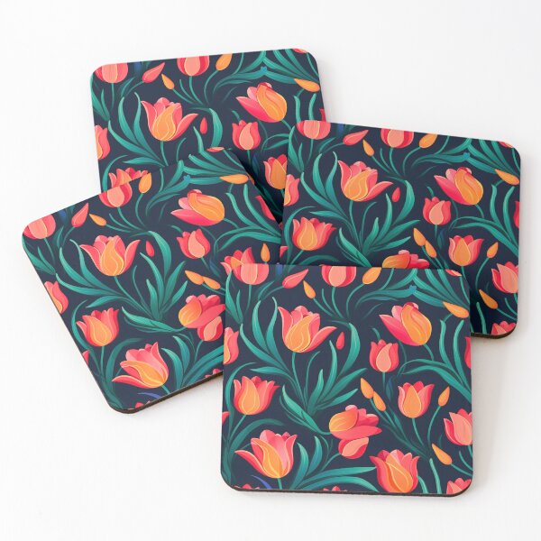 Item preview, Vibrant tulips art pattern in black backgrund designed and sold by imagenia.