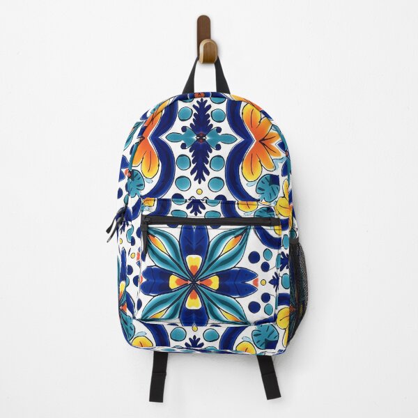 Item preview, Teal & Orange Talavera Pattern 1: Talavera Painted Tile Bright Abstract Floral Flowers, Leaves, Dots designed and sold by elizdesign.