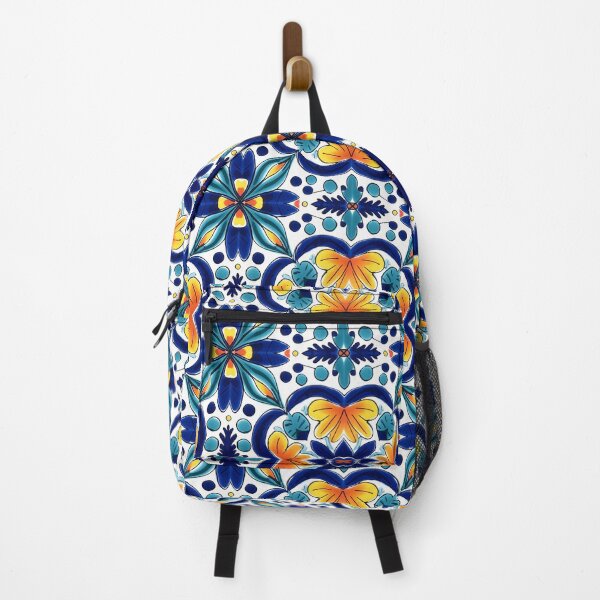 Item preview, Teal & Orange Pattern 2: Talavera Painted Tile Bright Abstract Floral Flowers, Leaves, Dots, Petals designed and sold by elizdesign.