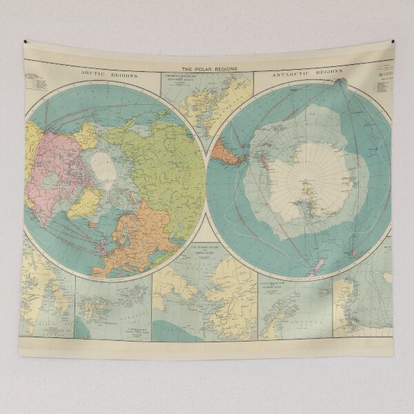 Item preview, Vintage Arctic & Antarctic Regions Map (1922) designed and sold by BravuraMedia.