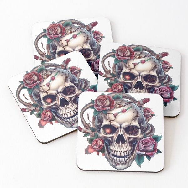 Item preview, Human skull in Gothic style. Vintage skull with red roses and abstract snakes designed and sold by Anastasiia Yurevych.