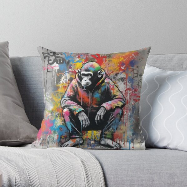 Custom Banksy Monkey Funny Throw Pillow By Mdk Art - Artistshot