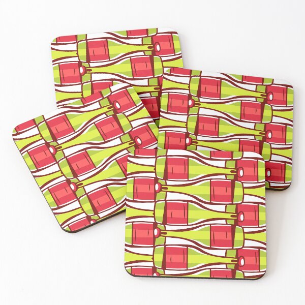 Item preview, Pattern of wine alkohol bottles green and red in cartoon comic geometric style. designed and sold by xiukab.