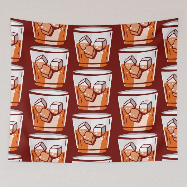 Item preview, Pattern of soft drink whiskey in transparent glasses and ice cubes in cartoon dark style. designed and sold by xiukab.