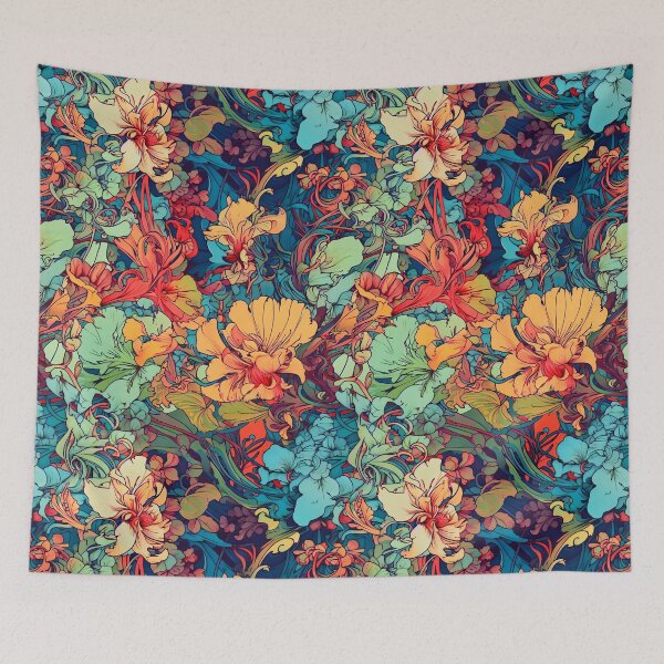 Item preview, Alphonse Mucha MC Escher Psychedelic Art Nouveau Flowers designed and sold by entwithanaxe.