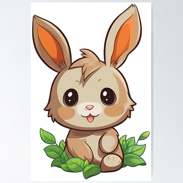 Adorable affiche de dessin animé avec un lapin de Pâques chibifié