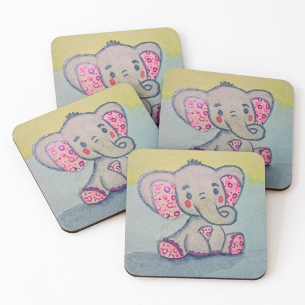 Item preview, Cute elephant with pink details and blue and yellow background  designed and sold by SanMould.