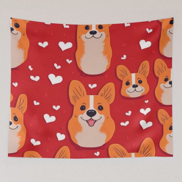 Item preview, Corgi dog and heart seamless pattern designed and sold by K-Art-Design.