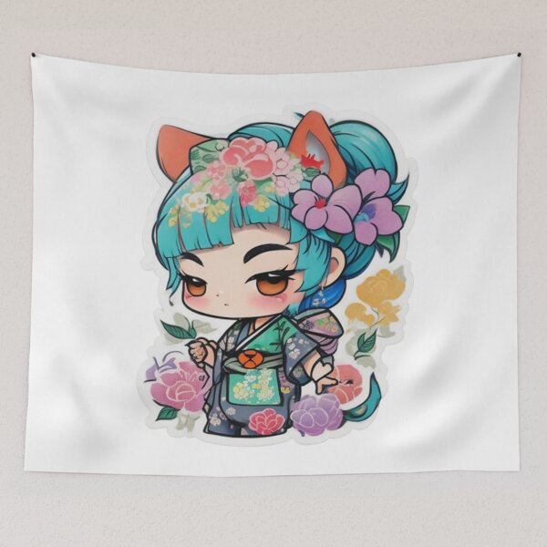 Item preview, Adorable kimono-clad girl radiating stylish charm stickers and more. designed and sold by mefirefire.