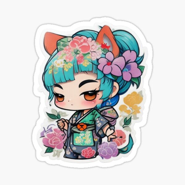 Item preview, Adorable kimono-clad girl radiating stylish charm stickers and more. designed and sold by mefirefire.