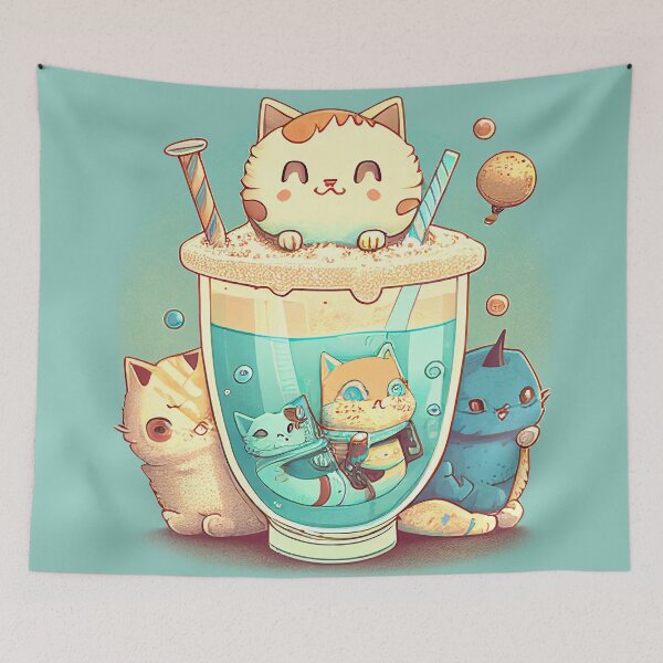 Item preview, Frappucino Neko - Turquoise Cream designed and sold by SnarkyDoodles.