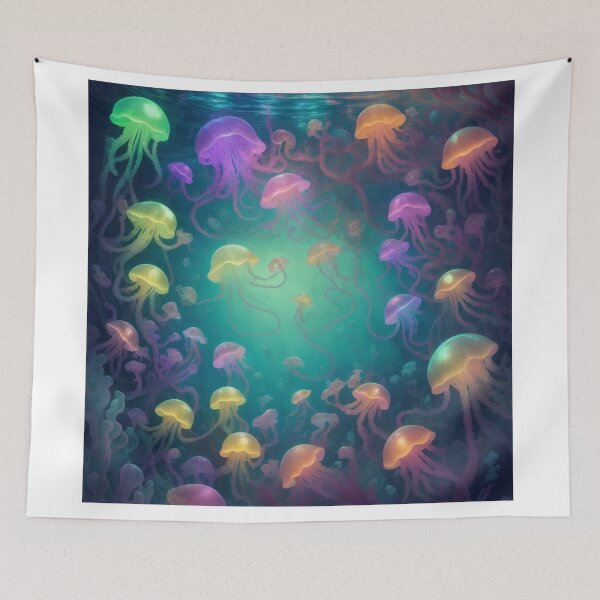 Item preview, Intricate Underwater Delight: A Stunning Display of Rainbow Jellyfishes designed and sold by RedArtG09.