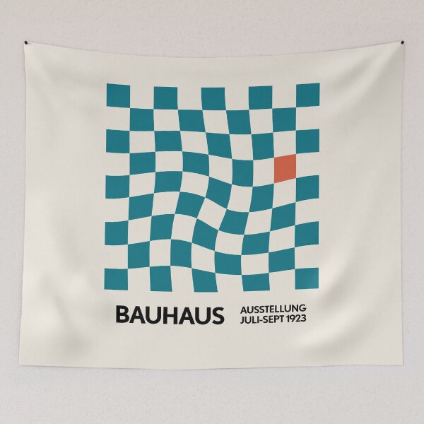 Item preview, Bauhaus Warped Checkerboard Turquoise Orange designed and sold by ahumbleconcept.