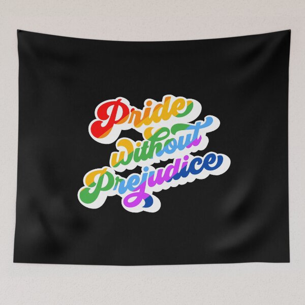 Item preview, Pride without Prejudice - groovy typography in rainbow colours on black to celebrate Pride/LGBTQ+  designed and sold by Dominiquevari.