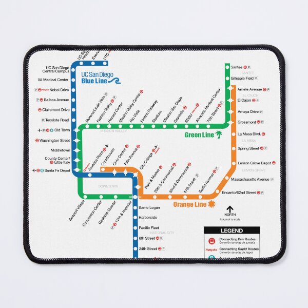 Item preview, San Diego Train Bus Metro Transport Map designed and sold by KALEIDOSCOPE UK.