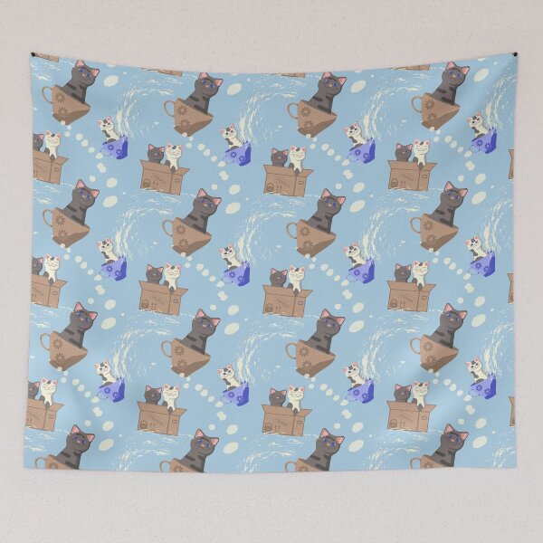 Item preview, Cats and milk drops on blue designed and sold by CutieBlue.