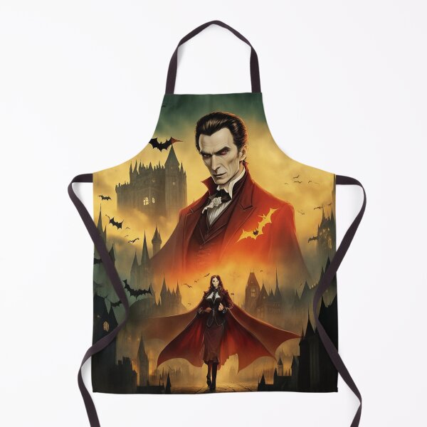 Item preview, Vampires and Count Dracula with bats in front of a Gothic Castle painting designed and sold by Vintage Designs +.