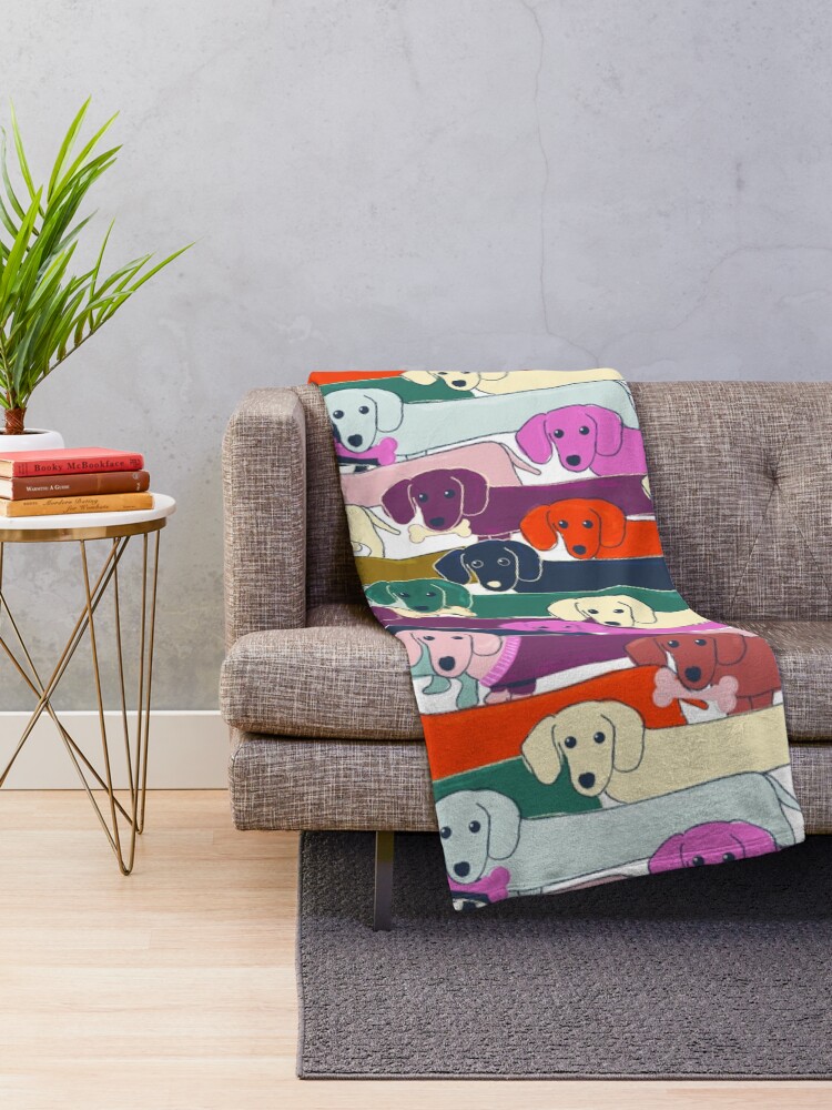 Thumbnail 2 of 6, Throw Blanket, colored dogs pattern designed and sold by ShowMeMars.
