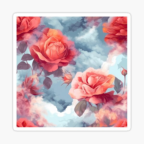 Sensual Pink and Red Roses in soft clouds Sticker