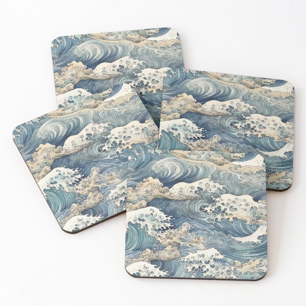 Item preview, Seamless Japanese Wave Pattern - Highly Detailed Aquamarine Illustration designed and sold by stateofhuman.