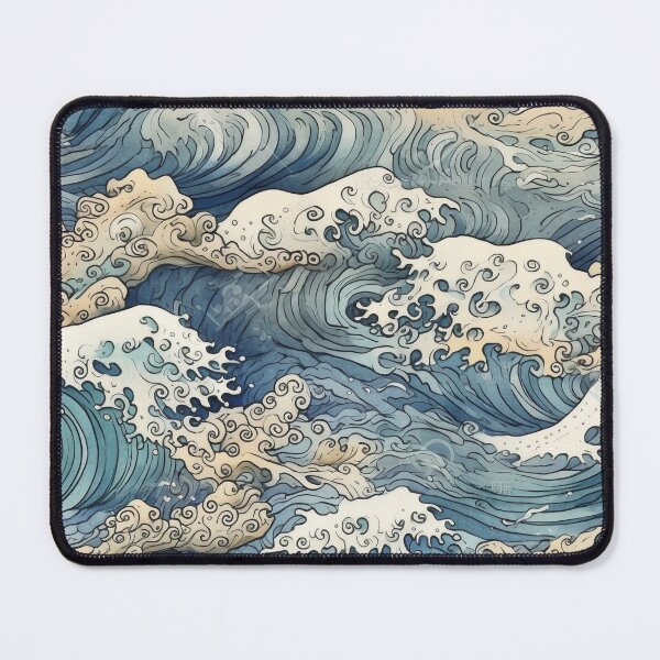 Item preview, Seamless Japanese Wave Pattern - Highly Detailed Aquamarine Illustration designed and sold by stateofhuman.