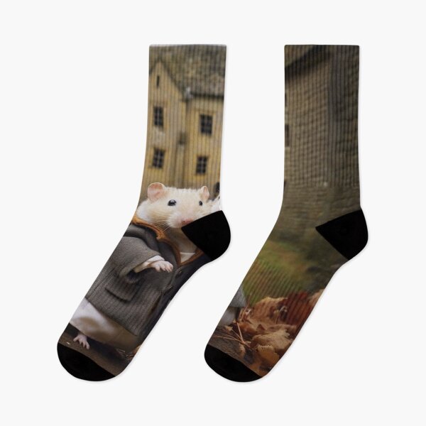 Item preview, Two white and brown rats in a coat on the background of an old castle designed and sold by aiphotosart.