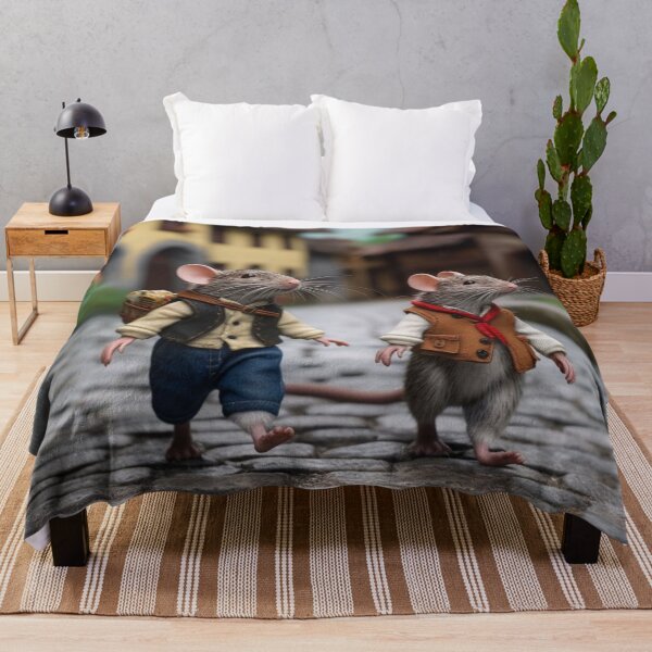 Item preview, Two rats are walking on the cobblestone street in the village designed and sold by aiphotosart.