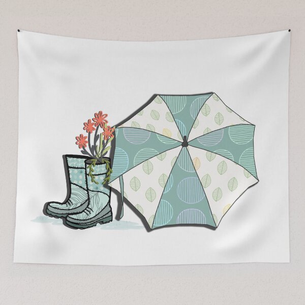 Item preview, cute wild flowers in rain boots and umbrella designed and sold by shirayu.